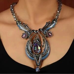 Heidi Daus Inspired Draped In Deco Necklace BLUE Tones